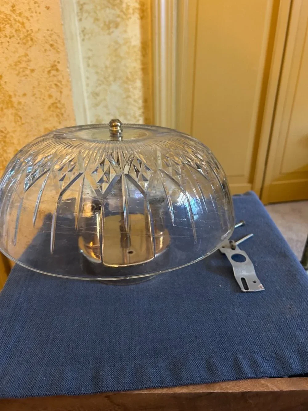 Vintage  Glass ceiling light fixture from mid century  or Art Deco   pressed gla